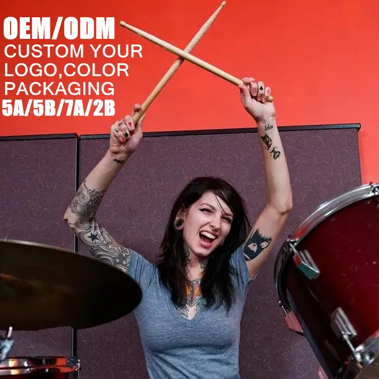 Professional Solid Birch Musical Instruments Accessories Set Custom Logo 5A 5B 7A 2B Drumsticks Recording Use Aluminium Material
