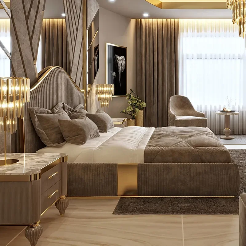 Luxury Big Wall Panels Queen Size Bed With Storage Italian Bedroom King Size Bed