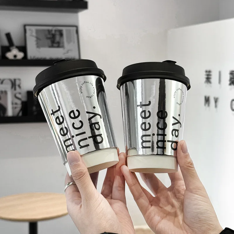 8oz 12oz Custom Silver Foil Black Double Wall Pe Coated Coffee Paper Cup Take Out Hot Drinks Coffe Paper Cup With Plastic Lid