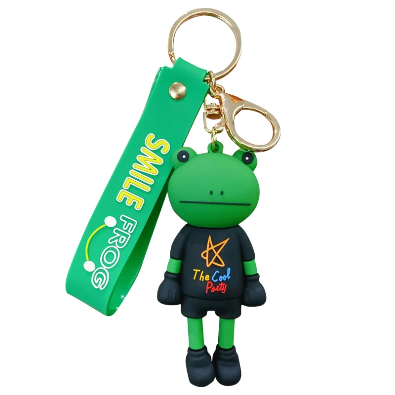 Bai Mao Hot sale smile long legs Frog animal design cool popular 3D keychain custom soft pvc rubber