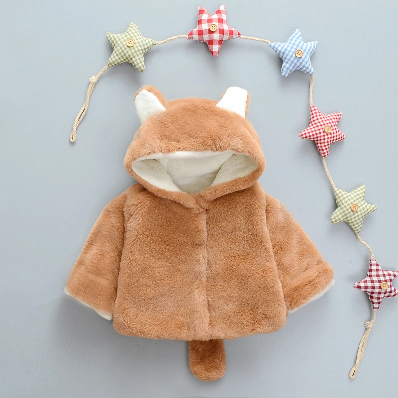 
Zhejiang Factory OEM cute winter kids fur coat fox design warm causal boys and girls outfit jacket 