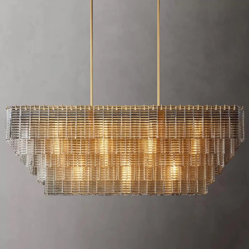 luxury brass copper sirene rectangular linear hanging light modern chandelier lamp pendant for dining room