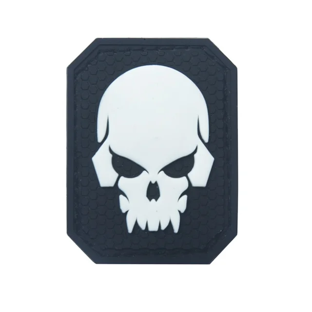 White Color Skull Punisher Head Clothing Rubber Custom Glow In Dark Logo Soft 3D PVC Patches For Mans Shirts Dressing Jacket