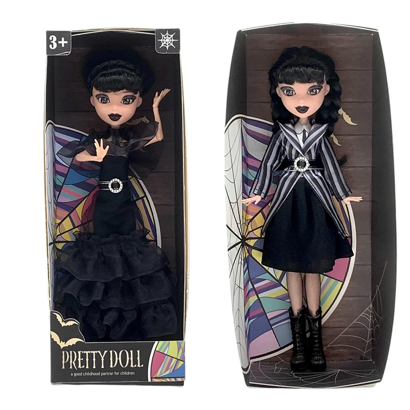 11inch Hot Sale Wednesday Addams Dress up Dolls Gothic Colorbox Girls Gift For Kids Clothing Doll Plastic