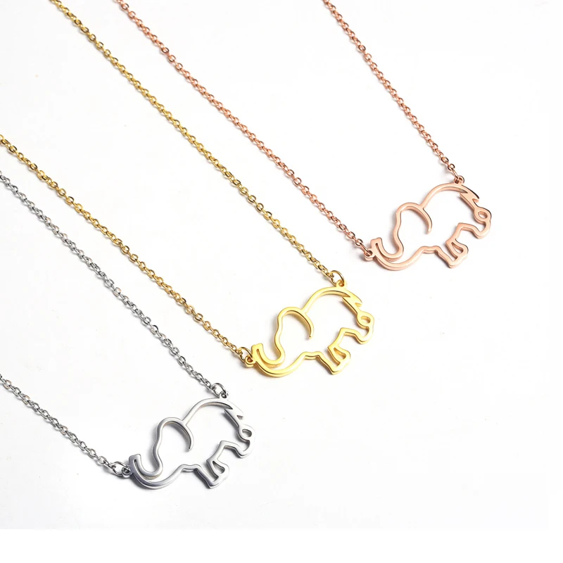 Wholesale Stainless Steel Hollow Out Elephant Pendant Necklace Women