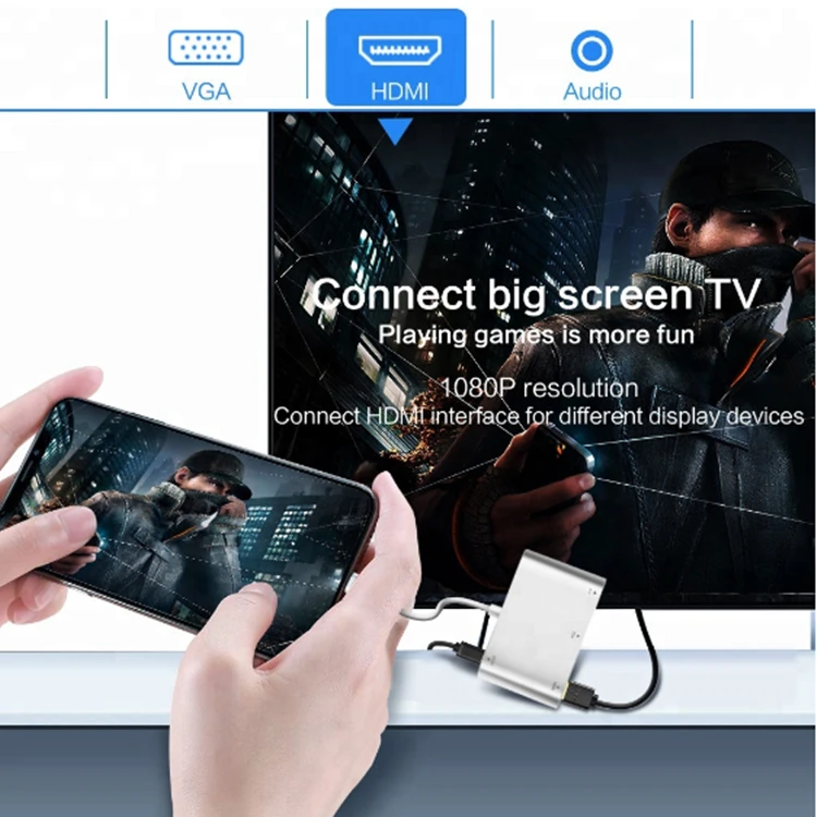 4 in1 Digital Audio Video HDTV Converter for iPhone to HDMI VGA AV Adapter for iPhone Xs X XR 8 7 6plus for iPad Air/mini/pro
