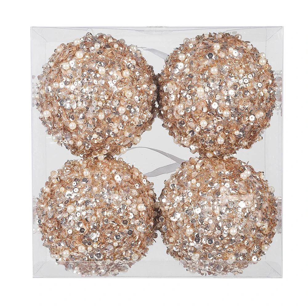 10cm Gold Mixe Plastic Flash Xmas Ball Decoration  4PCS In Box Christamas Decoration Wedding Celebration Party Decoration