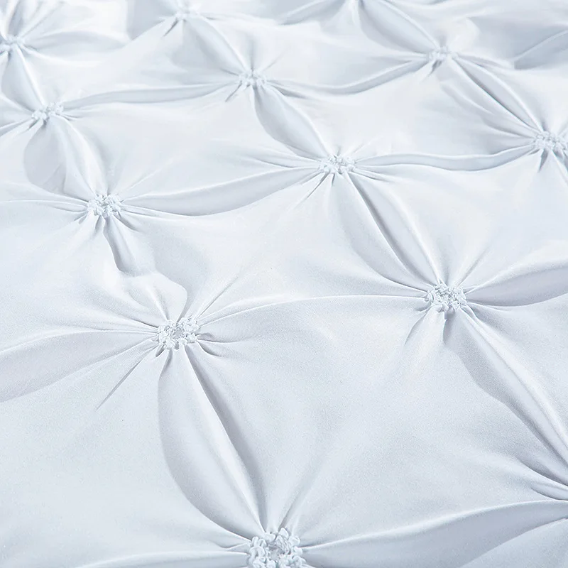 100% Polyester White Soild Bedding Set New Simple Luxury Washed Embroidery Three-pieces Four-pieces Bedding Set with Curtains