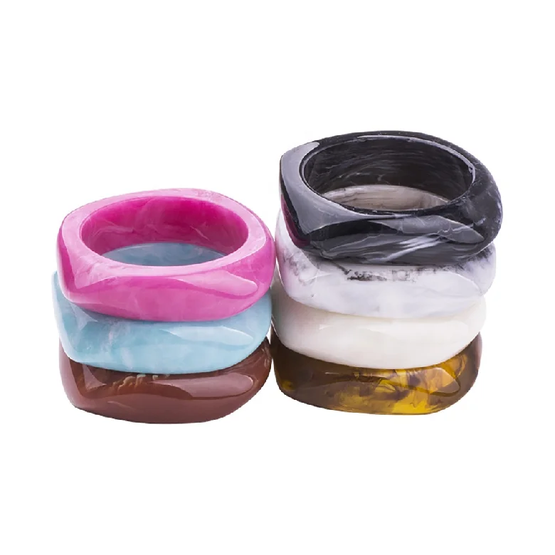 Hot Selling Wide Irregular Square Polymorphic Marbling Plastic Resin Colourful Bangle Bracelet For Women Jewelry