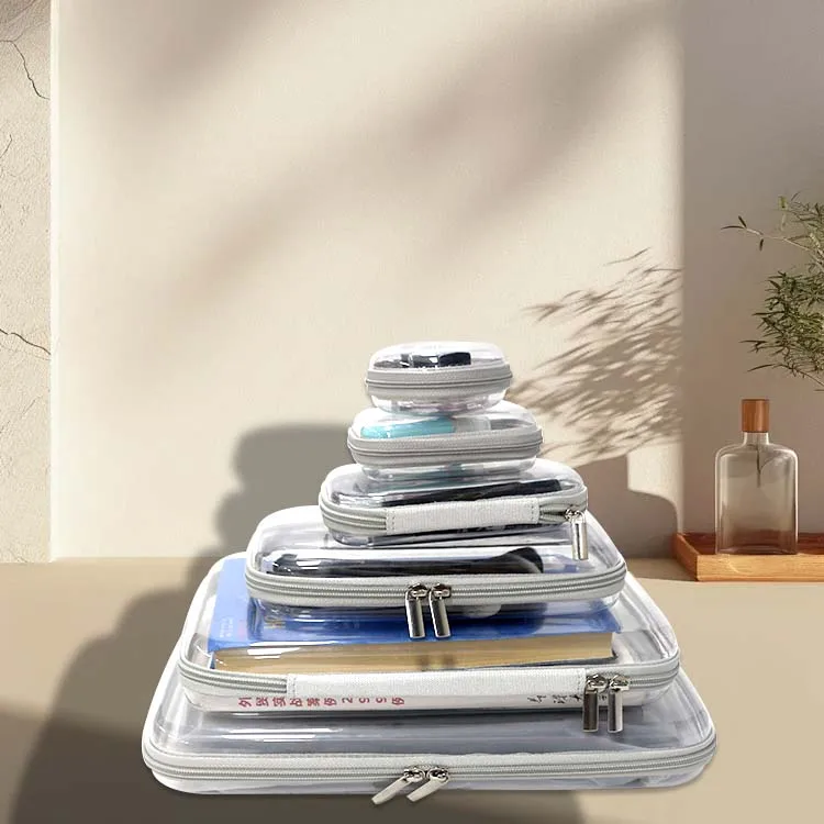 PVC Transparent Square Storage Zipper Hard Shell Case Pencil Clear Plastic Hard Side Zipper Case