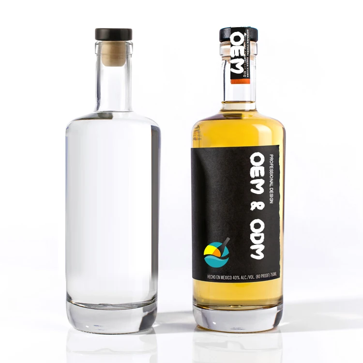 Wholesale 500ml 750ml Whiskey Spirit Bottle Vodka Gin Brandy Glass Liquor Bottle With Synthetic Cork OEM Color