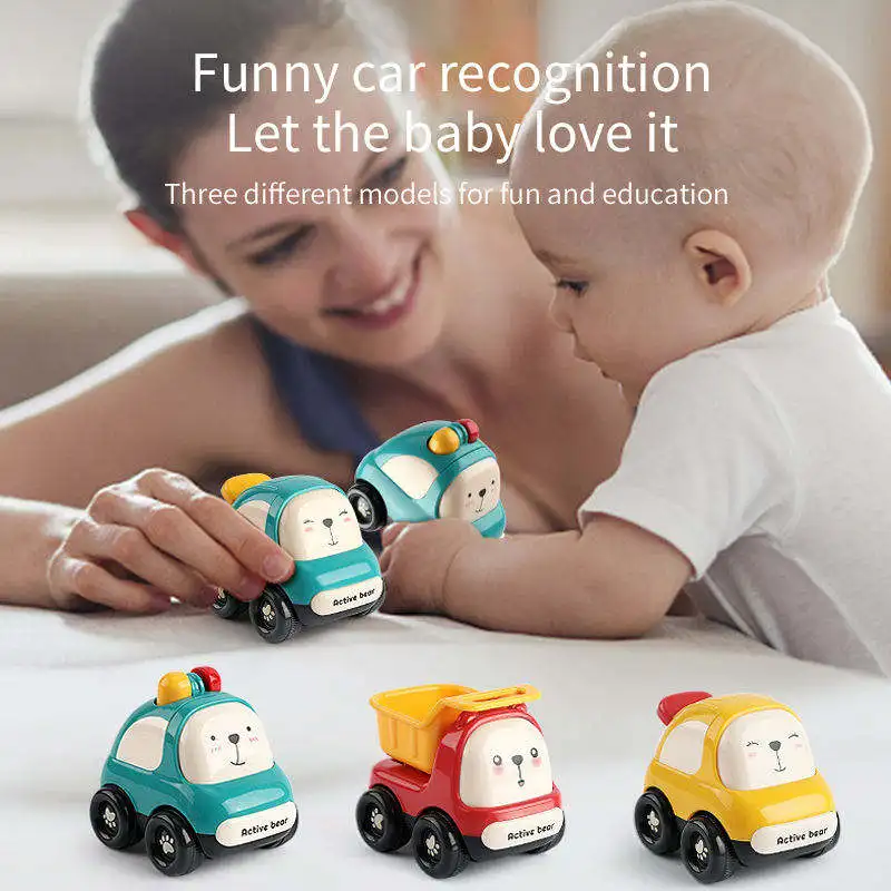 Baby Cute Cartoon Friction Powered Police Car Dump Truck Taxi Push And Go Mini Vehicle Set Plastic Inertia Car Toys For Kids