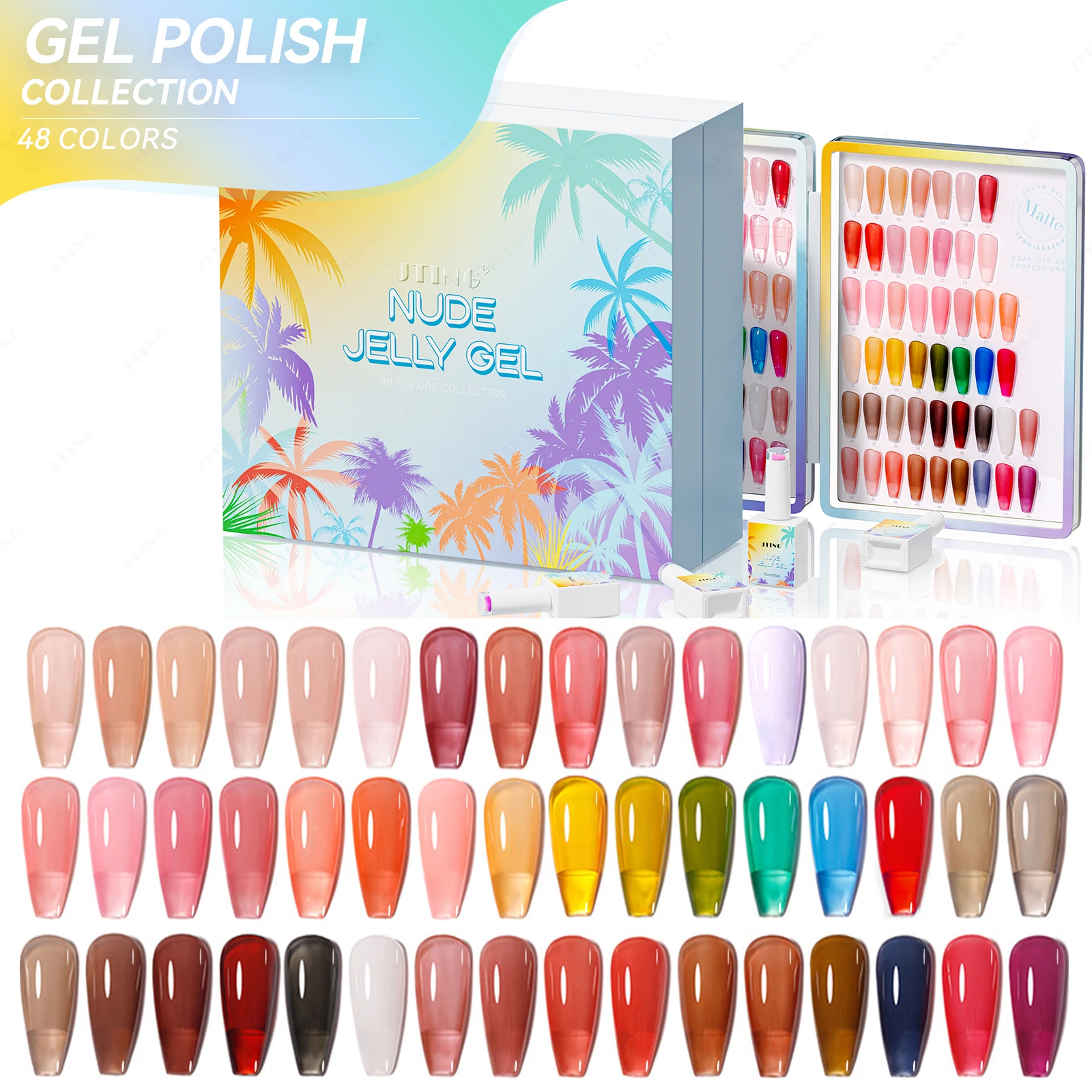 JTING Free Design Unique nail brand 48colors summer nude jelly colors gel collection with set box Vegan gel nail polish supplies