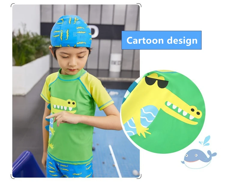 Shark Crocodile Print Boys Swimsuit Swim Trunks Swimming Cap Baby Kids Swim Wear Set
