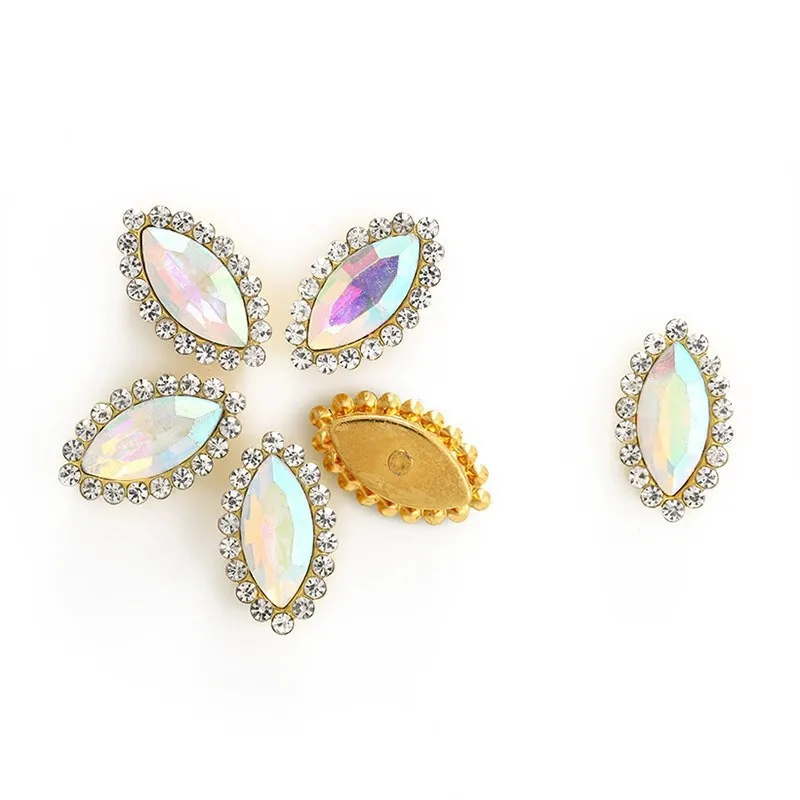 Gold Sole Horse Eye Shaped Multi-Color Floral Diamond Glass Stone Double-Layer Rhinestones Clothing Shoes Bags