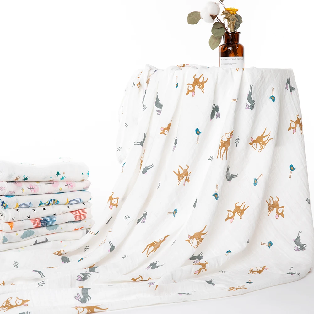 Hot Sale 100% Cotton Eco Friendly Fabric Soft Blanket Baby Muslin Swaddle Blankets