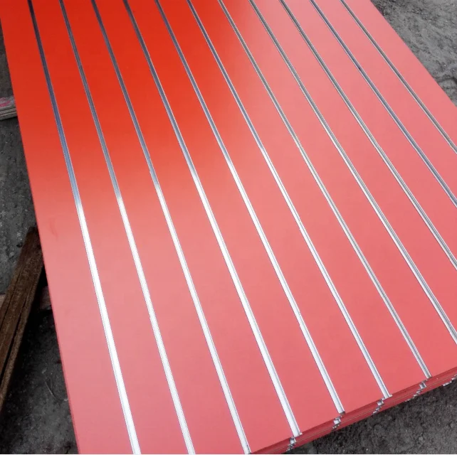 slotted melamine faced mdf milamine slatwall with design aluminium insert 0.5mm 15 grooves