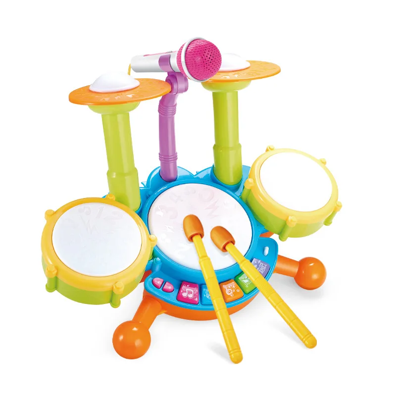 Multi-functional Toddler Kids Jazz Drum Toy Plastic Musical Instrument Electronic Organ Drum Set Music Toy With Microphone Light