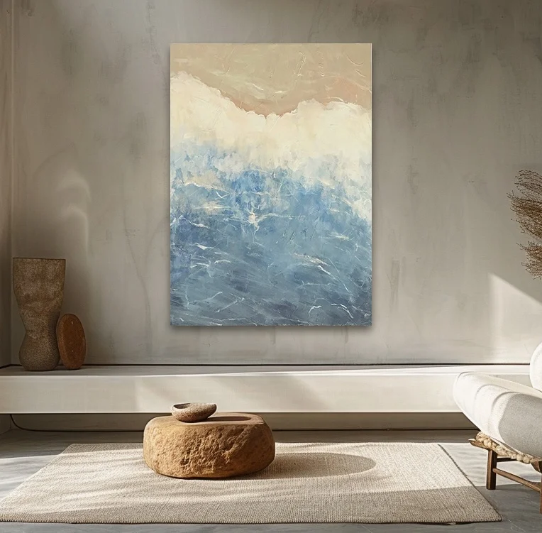 Modern Simple Original Summer Breeze Sea Wave Beach Hand-painted Texture Thick Oil Abstract Canvas For Large Projects