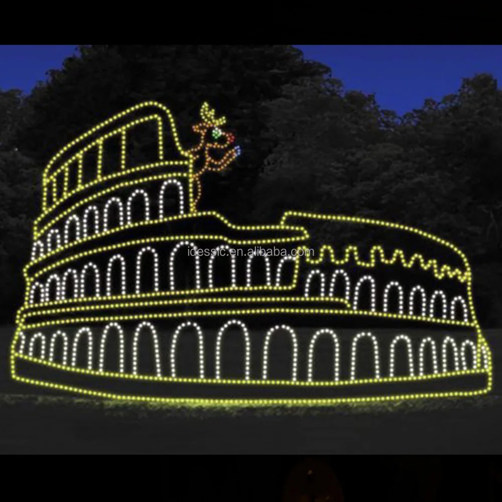 Outdoor large illuminated 2D rope light creative landmark Roman Colosseum displays for commercial garden decoration