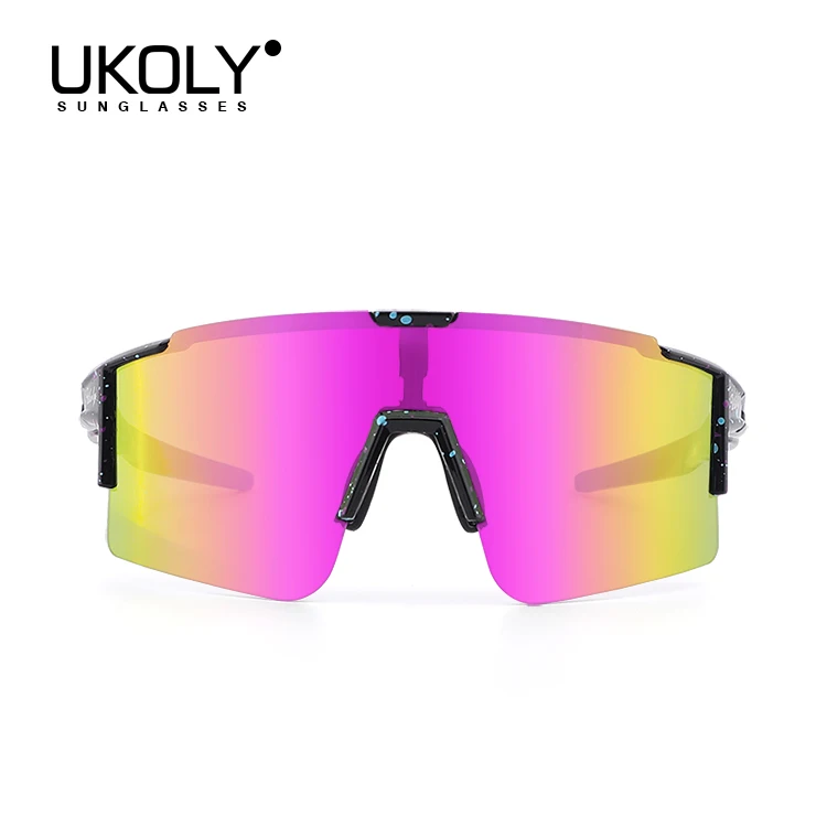 UKOLY custom logo changeable lens sun glasses HD polarized sports oversize sunglasses ce Uv400 cycling glasses