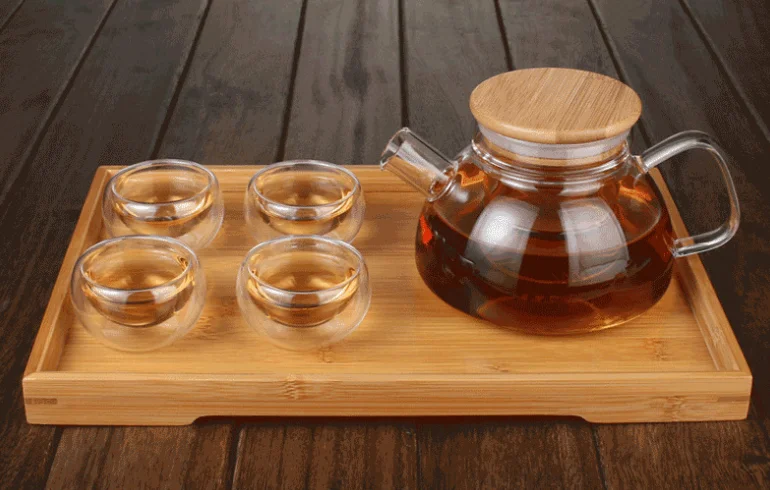 wholesales Thickened Borosilicate Nordic Glass Pot With Bamboo Lid Scented Tea Fruit Teapot