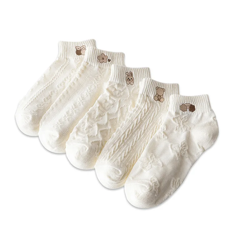 Women Embroidery Dinosaur Cotton White Lovely Cartoon Animal Vintage Short Socks