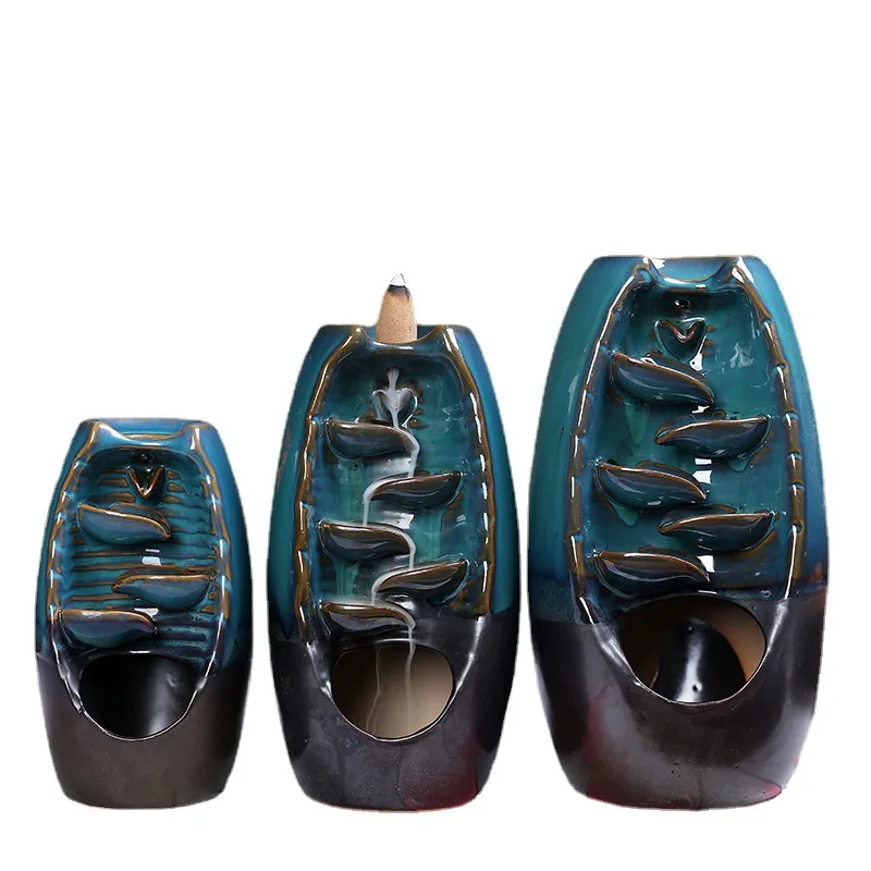 Wholesale Porcelain Ceramic Incense Burner Set with Bracket Waterfall and Return Incense Burners for Home Decoration