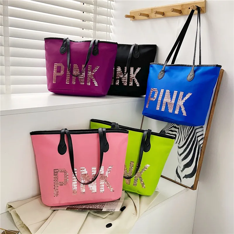2021 Ladies Black Travel Bag Pink Sequins Shoulder Bag Women Handbag Ladies Weekend Sport Waterproof Portable Duffel Bag