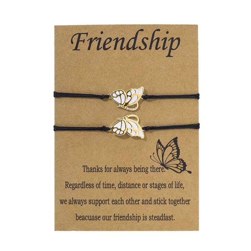 Cross-border new popular butterfly bracelet good friend alloy wax wire bracelet friendship card bracelet set