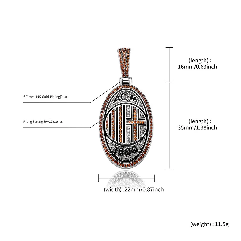 Hip Hop Zircon Dripped Oil World Football Club Badge Necklace