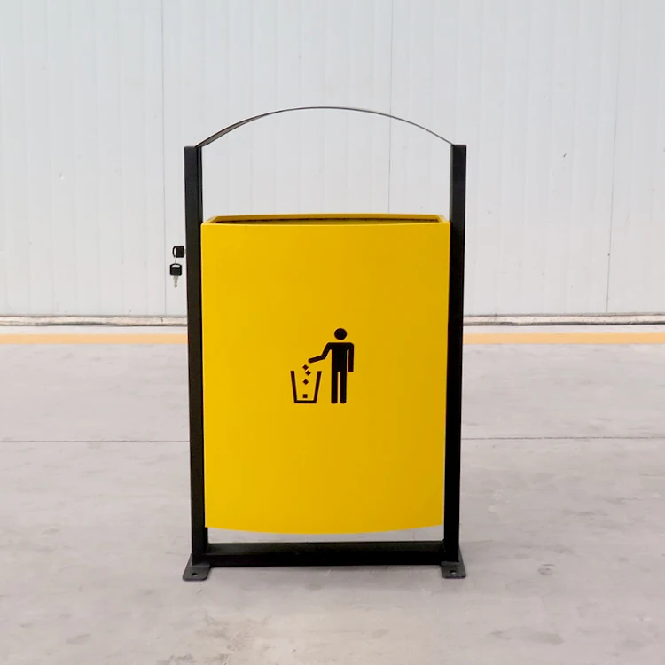 Outdoor street metal rubbish recycling garbage bin Yellow trash waste bin trash cans for sale