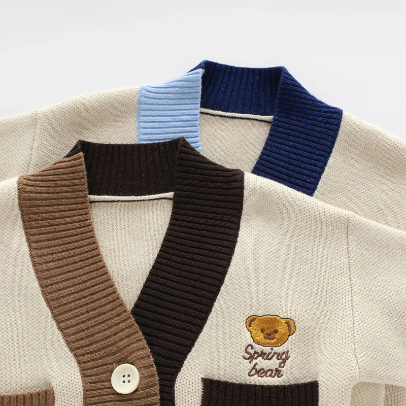 2023 NEW wholesale OEM Anti-pilling cotton baby cardigan blue boy Sweater for Toddler Children