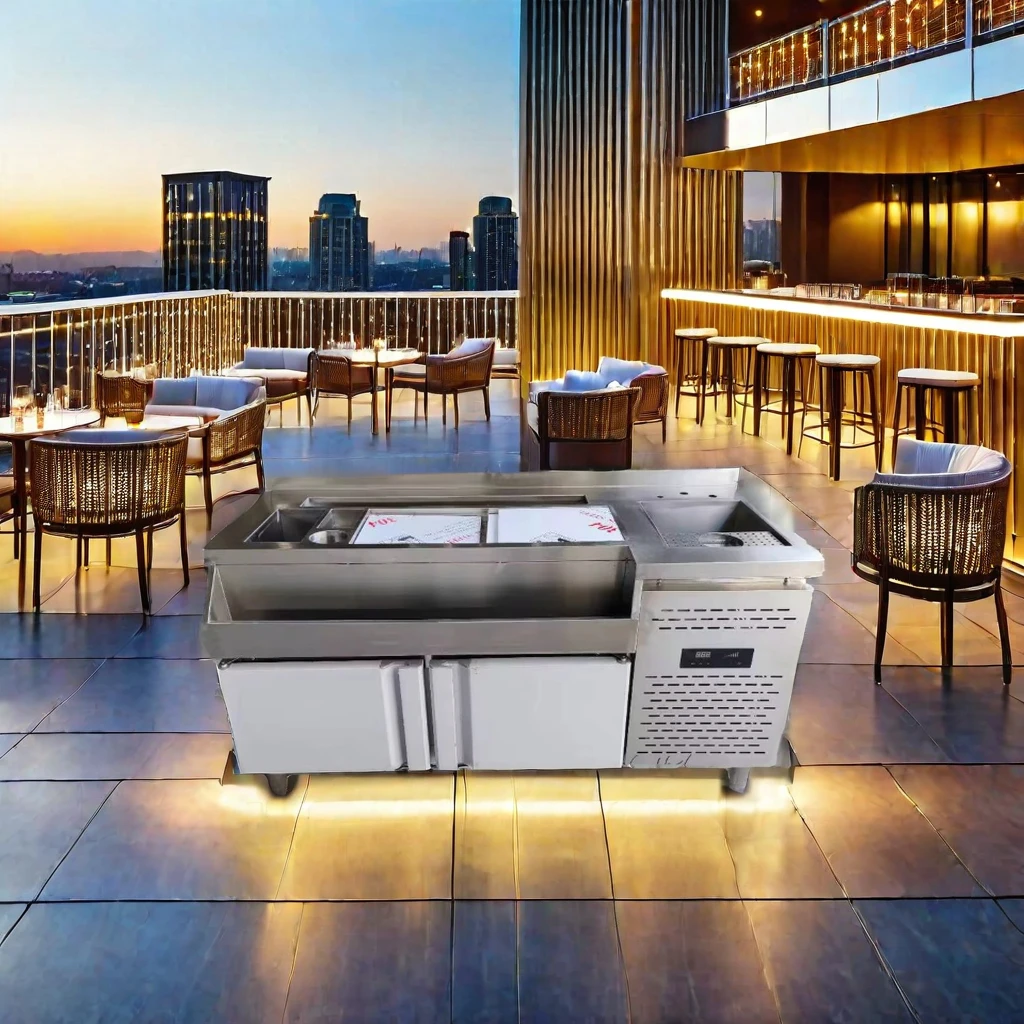 Custom Size Stainless Steel Bar Counter Design Factory/Restaurant Equipment Cocktail Station with Ice Storage Cabinet