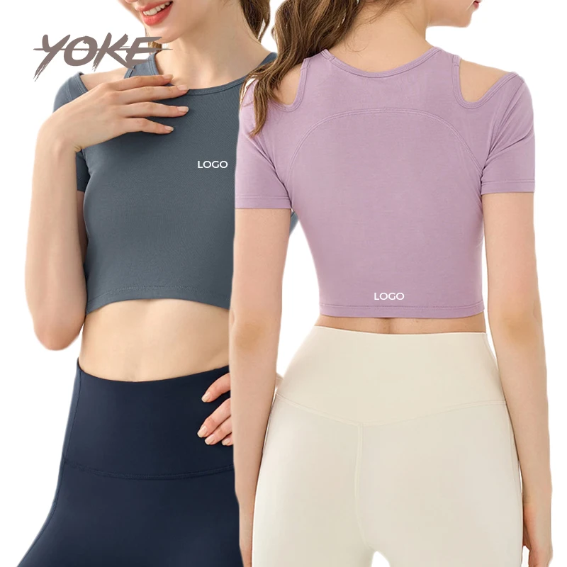 YK New Sports Top Female Shoulder Hollow-out Yoga T-shirt Short-Sleeved Daily Top Senior Sense Of Summer Cotton Soft Style