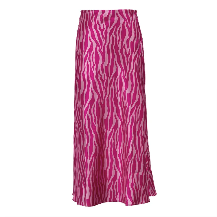 2023 Zebra patterned pink color skirt High Waist Soft Mermaid Woman striped Long Skirt