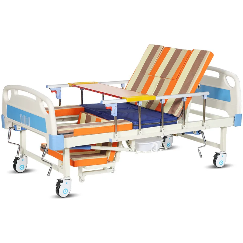 Hospital Equipment Icu Room Multifunction Manual Medical Hospital Home Care Bed With Toilet Middle Curved Nursing Bed