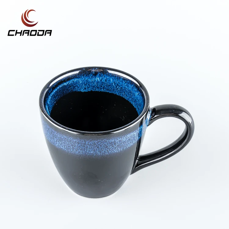12oz Blue And Black China Mug Gradient Color Beverage Milk Tea Coffee Ceramic Mug