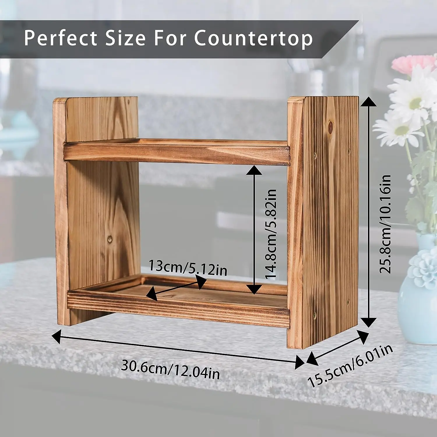 Wooden Storage Rack Wood Spice Rack Countertop Organizer for Kitchen and Bathroom Storage Display of Cosmetics