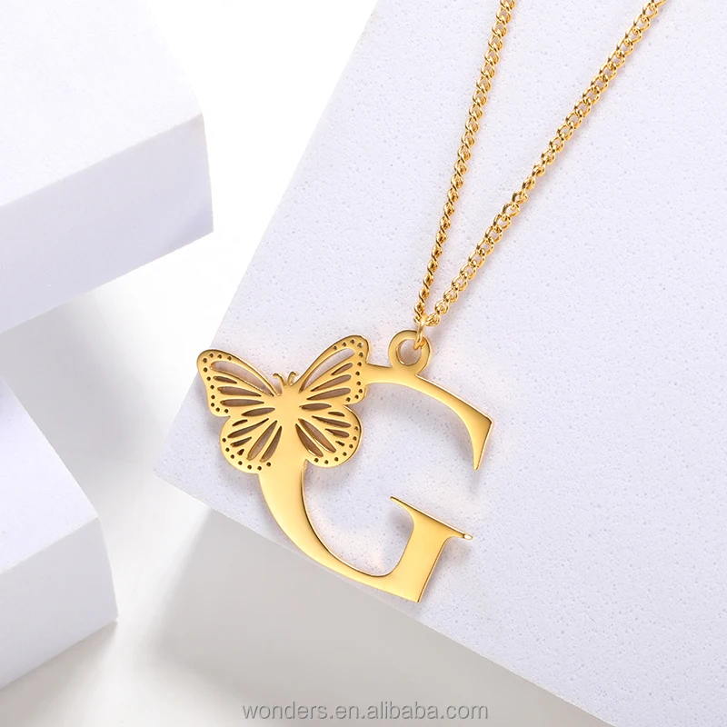 Inventory Stainless Steel Women Necklace Butterfly Initial Alphabets S M J Necklaces