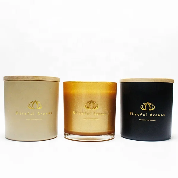 FENGJUN Роскошная матовая черная и стеклянная банка для свечей с деревянной крышкой индивидуальным логотипом спрей наклейки