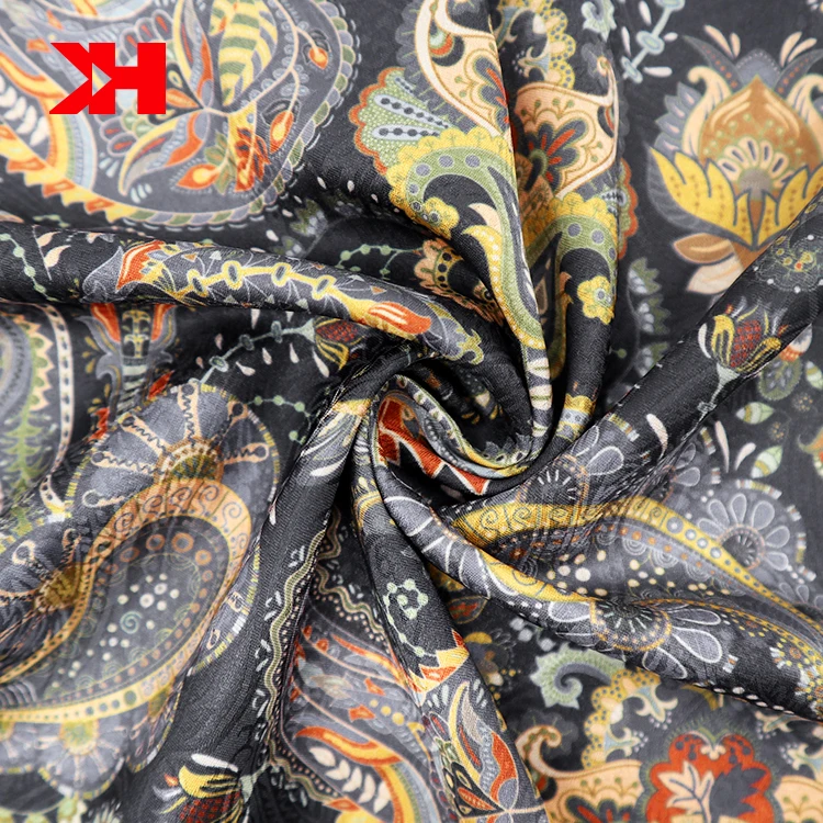 Kahn Manufacturers Textile 100%Polyester Material Silk Satin Fabrics Wholesale Floral Printed
