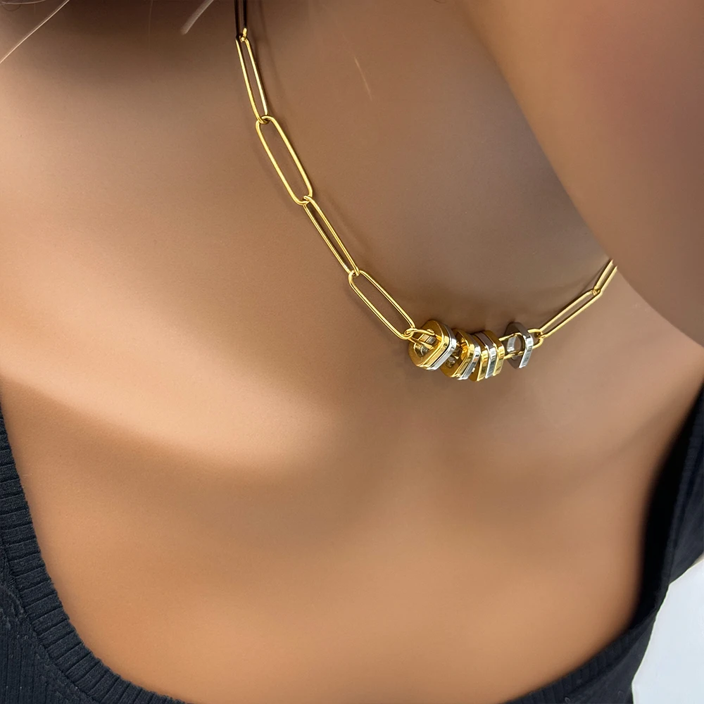 2024 New Stainless Steel Waterproof Jewelry Set 18k Gold Plated Geometric Pendant Necklace Paper Clip Chain Bracelet MK3858