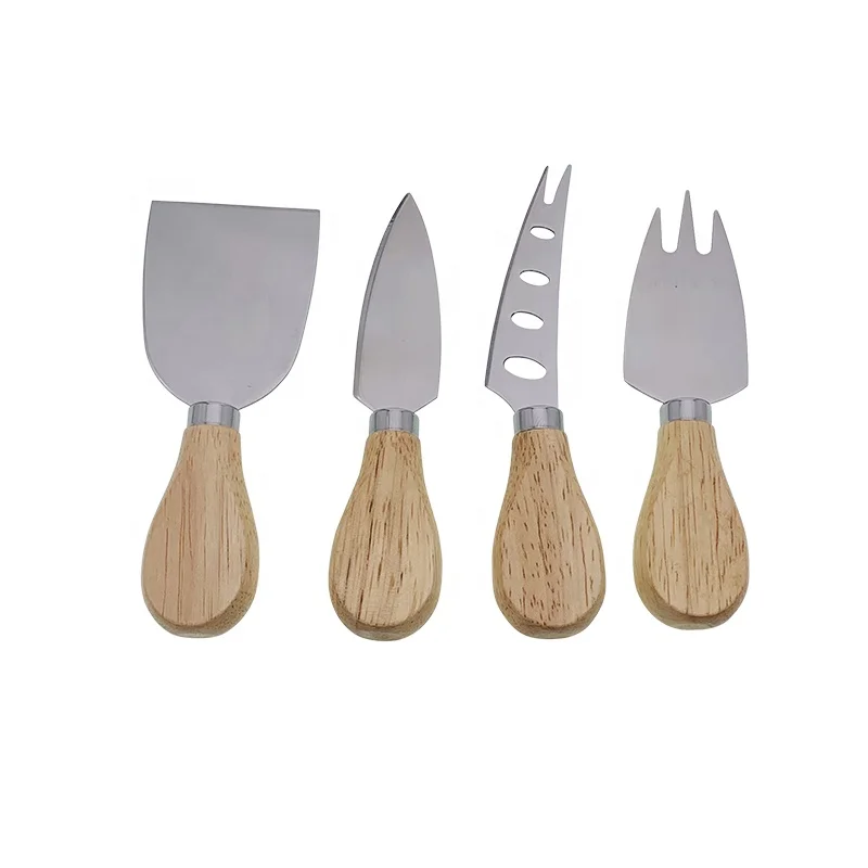 #80035 Set of 4  Cheese Knife  Set  with beech wood handle and stainless steel blades