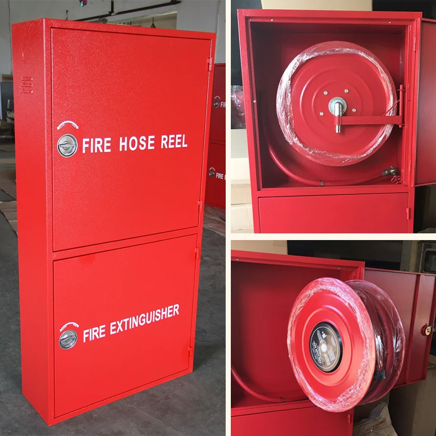 High quality red double door stand type fire hose reel cabinet, outdoor fire extinguisher box