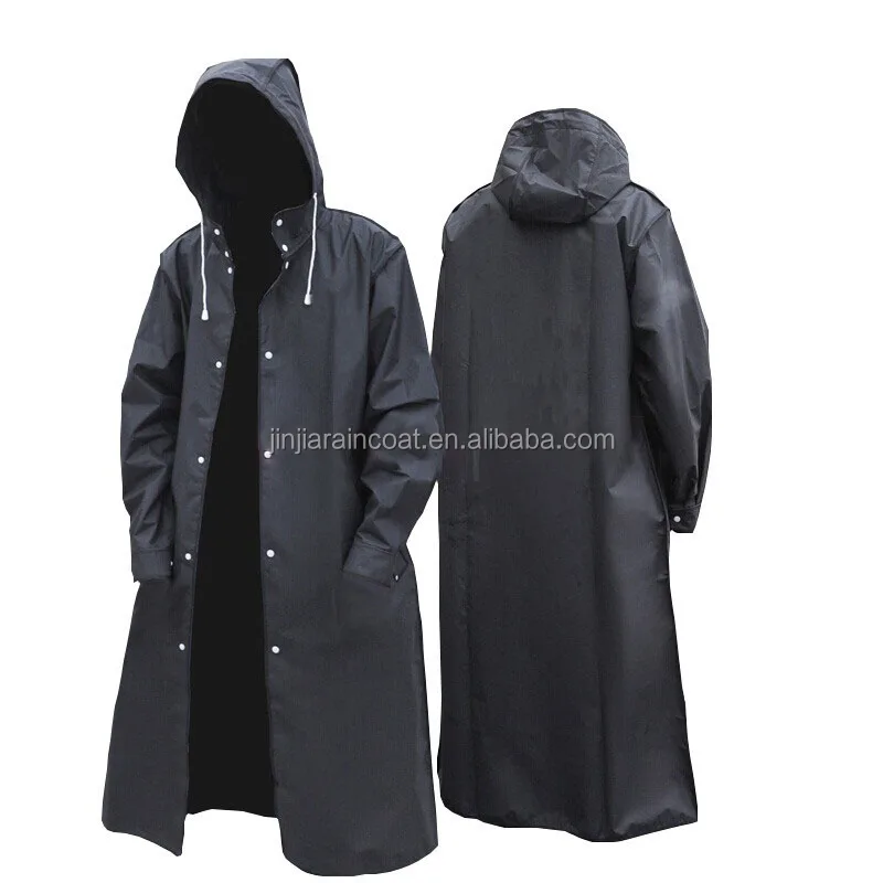 Black EVA adult impermeable customized printed raincoat waterproof long rain jacket