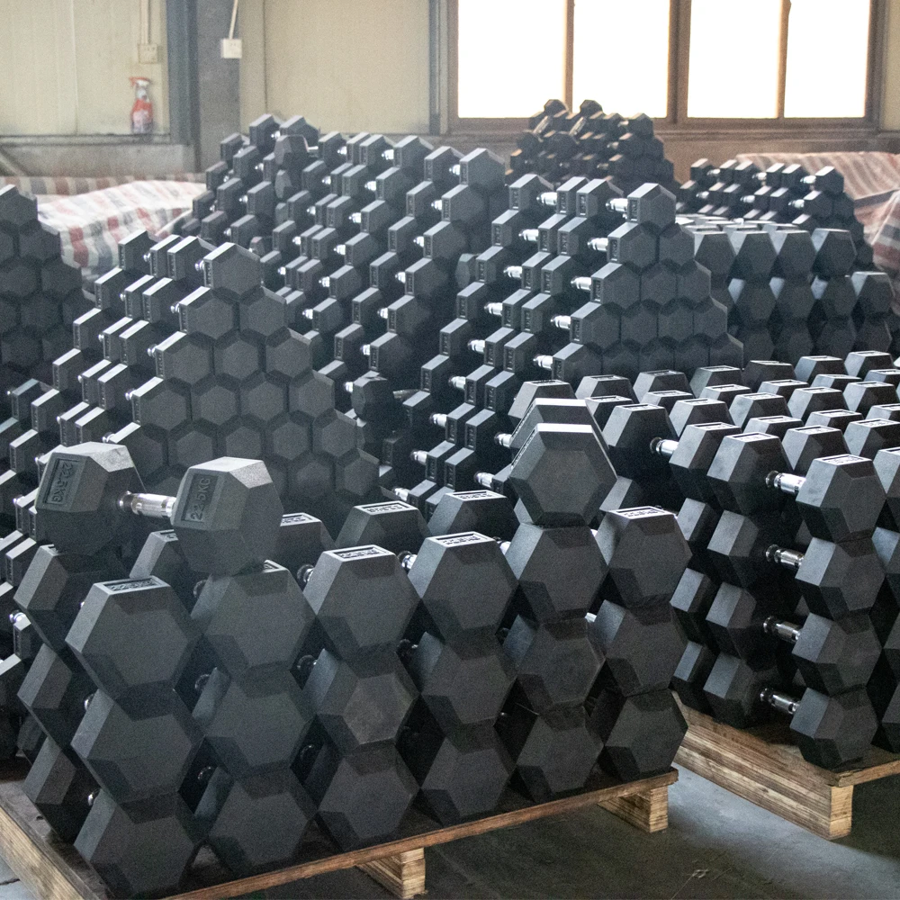 High Quality Factory Wholesale Custom Logo Black Fitness Gym Rubber Coated Hex Dumbbell Set