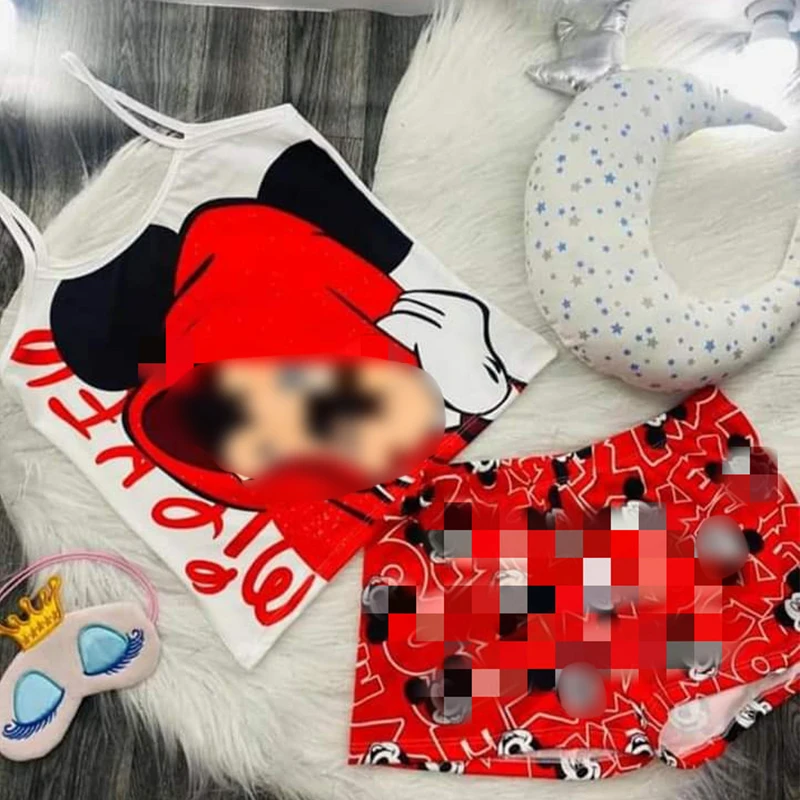 KKVVSS 1518 summer sleepwear series cartoon printed silk pajama femme two piece sets in summer cute and sexy nightwear