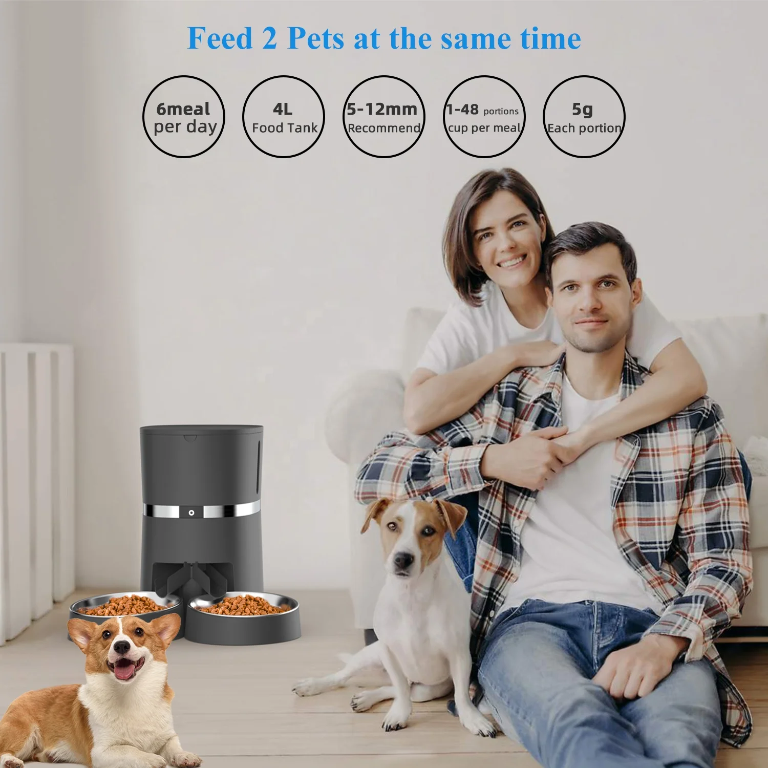 3.8L 4L Automatic Timer 2 Meal Pet Gravity Food or Water Feeder Dispenser Battery Smart Pet Feeder with Wifi for 2 Cats Dogs