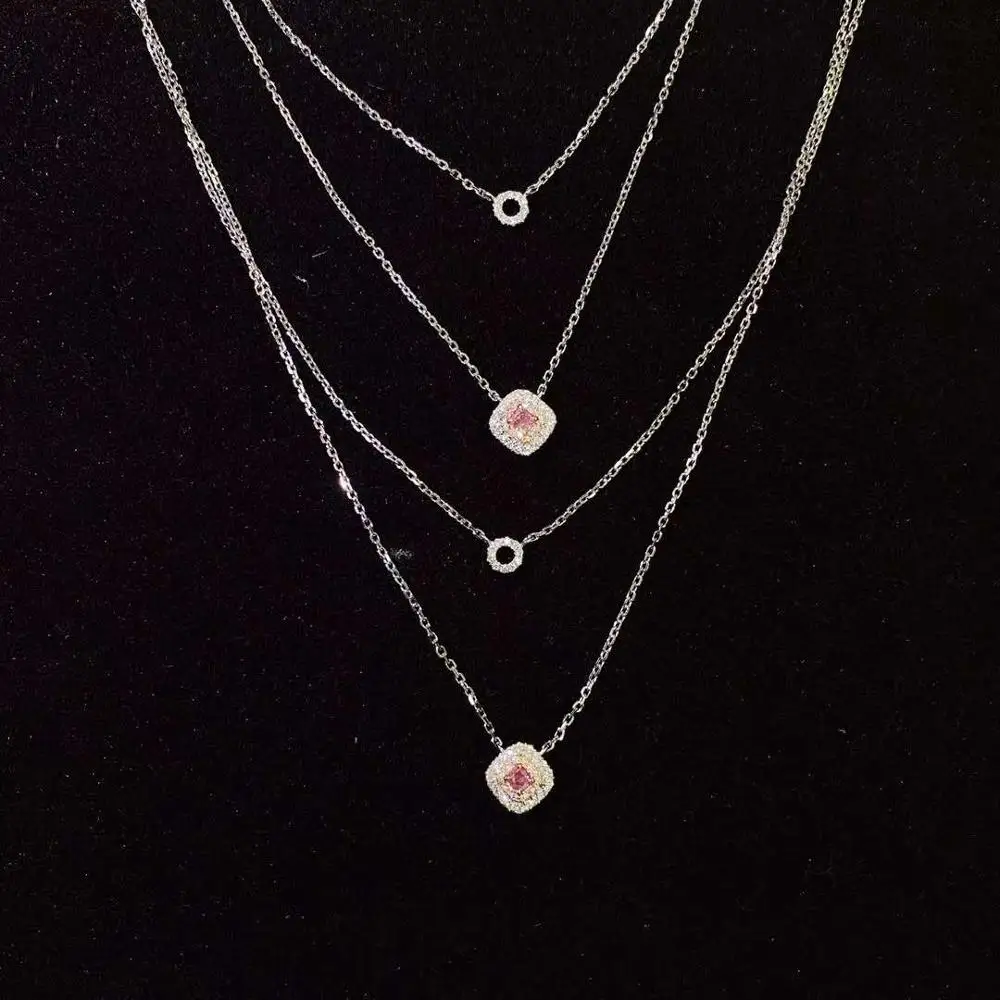Personalized custom jewelry fashion natural pink diamond choker necklace18k gold multilayer necklace for wholesale